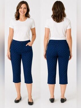 Denim Moves Stretch Pull-On Polkadot Jean Capris Size XL